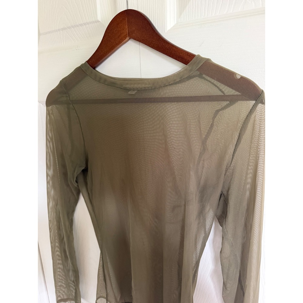 Gaze Olive Green Sheer Mesh Long Sleeve Bodysuit Womens Medium Snap Closure - Picture 3 of 8